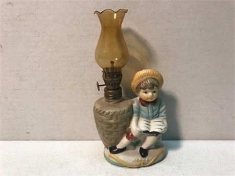 Vintage Ceramic Oil Lamp Boy Reading