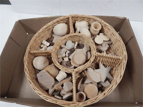 Various Wood Craft Pieces & Basket