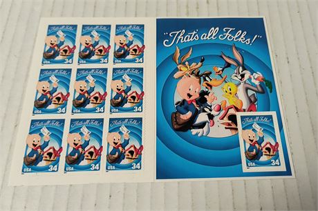 #3534 Porky Pig Looney Tunes US Postage Stamps. Never Hinged Mint Sheet