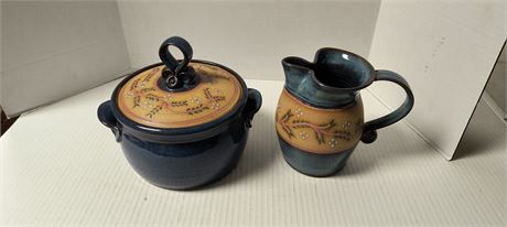 Small Pottery Pitcher. Handle Has Been Repaired & Pottery Bean Pot