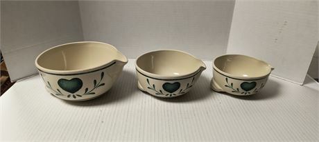 Vintage Stoneware Nesting Bowls With Pour Spout & Handles