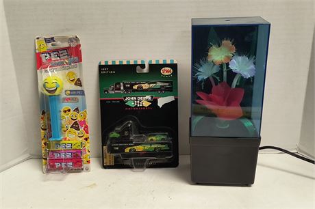 Emoji's Pez Dispenser & Fiberoptic Flower & John Deer Car