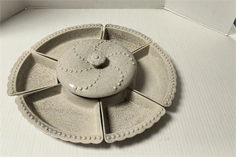 William Frazier California Pottery Covered Dish & Tray. Bowl Has Chip & Cracks
