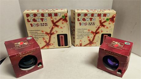 Peppermint Christmas Lights & Laser Etched Ornaments