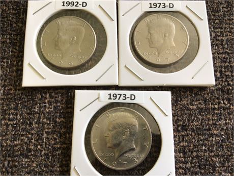 Kennedy Half Dollars 1973-D, 1992-D, 1973-D