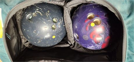 2 Bowling Balls & Columbia Ball Bag & Linds Woman's Pink Bowling Shoes, Size 7