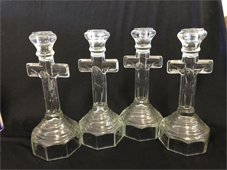 4 Crucifix Glass Candleholders