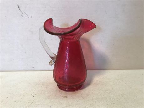 Vintage Red Crackle Glass Pitcher