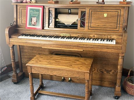 Beautiful Cabaret Player Piano and Music Rolls Lot