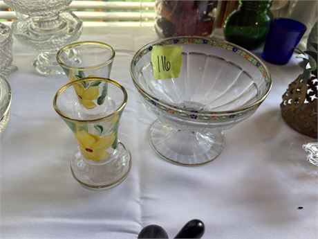 Painted Glasses and Glass Bowl