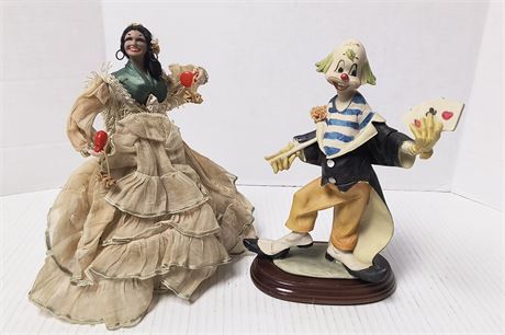 Clown Statue Has Chip On Hand. & Dancer Statue
