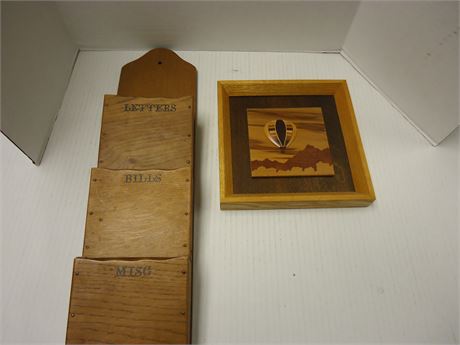 Wood Framed Picture & Wood Wall Mail Organizer