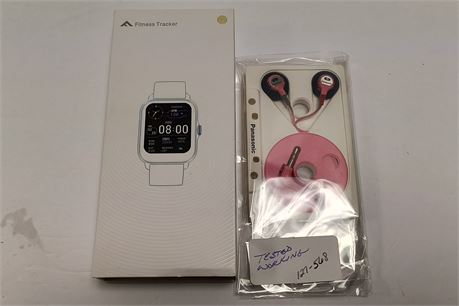 Fitness Tracker Watch & Panasonic Wind Up Stereo Headphones
