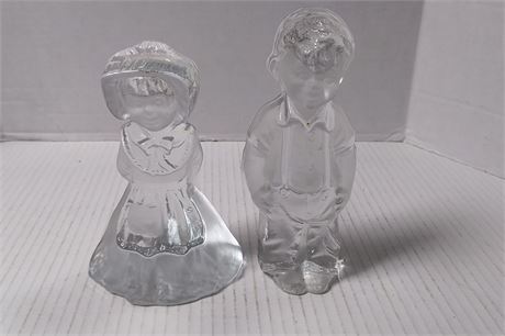 Viking Glass Girl & Boy Bookends/Paperweights