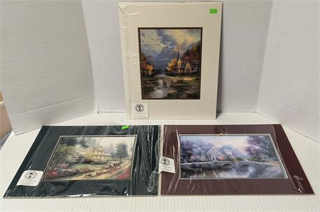 Thomas Kinkade The Mountain Chapel &Sunday At Apple Hill &Lamplight Manor Prints