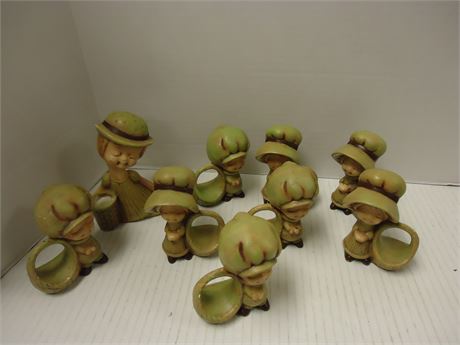 Vintage Ceramic Girls With Bonnets & Baskets