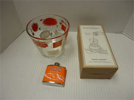 Spin The Shor Game & Glass Bowl & Flask