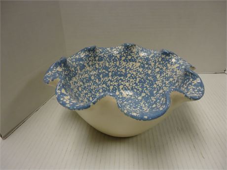 Blue Sponge Pottery Bowl