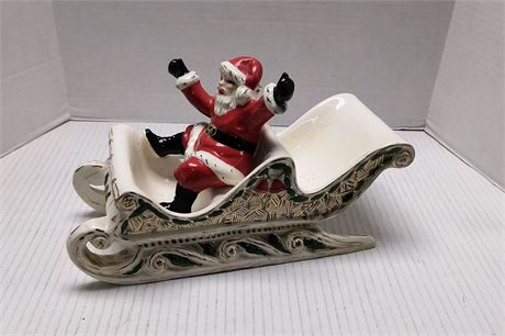 Vintage Edith King Ceramic Santa In Sleigh