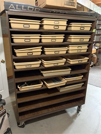 Large Wheeled Shelf Cabinet with Trays