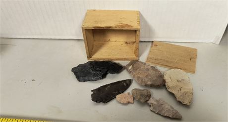 Wooden Box Of Native American Arrowheads