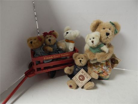 Variety Of Plush Boyd Bears & Toy Wood Wagon