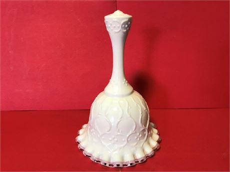 Vintage Fenton White Silver Crest Ruffle Spanish Lace Bell