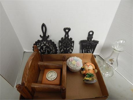 Clock, plastic trivits, and more