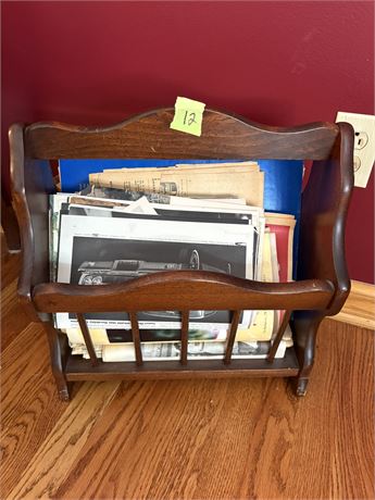 Vintage Magazine Rack and Newspapers