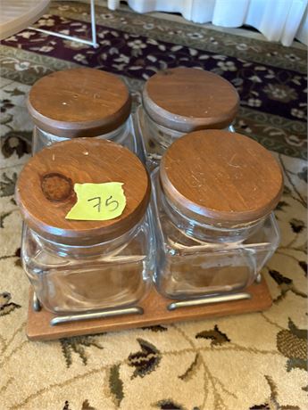 Glass Canisters with Wood Lazy Suzan