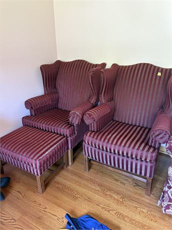 Vintage Satin-Finish Ethan Allen Chairs and Ottoman (3-Piece)