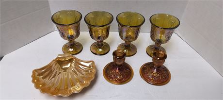 Flat Of Carnival Glass & 1 Peach Luster