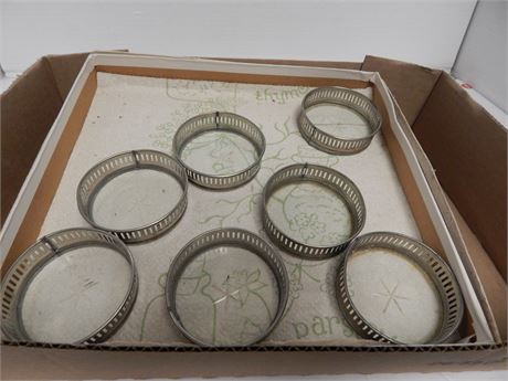 Vintage Cut Glass Silver Plate Drink Coasters. One Is Cracked