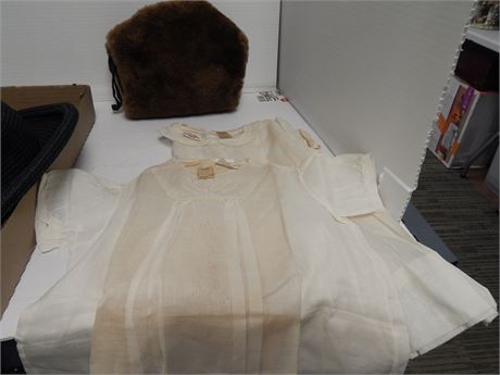 Vintage Baby Dress Size 18 Months & Vintage Hat & Vintage Hand Muff
