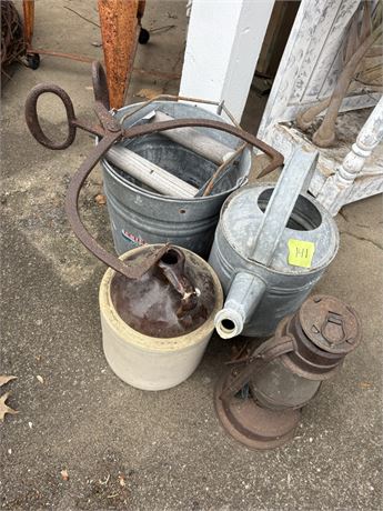 Buckets, Watering Can, Stoneware Jug, Lattern