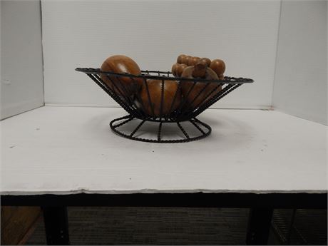 Wire Basket & Wood Fruit