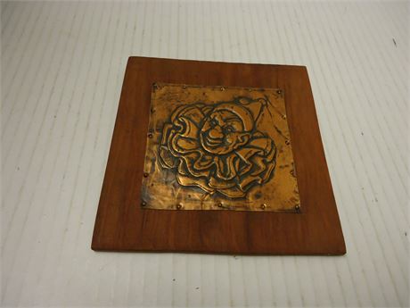 Hand Graved Copper Clown Plate Mounted On Wood Board Hanging Decor