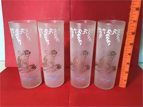 4 Libbey White Rock Frosted Glasses
