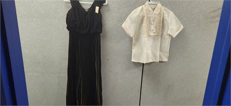 Tesoros Sheer Shirt. Size 34 & Vintage Brown Velvet Dress