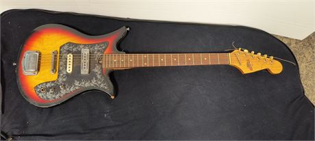 Teisco Tulip Sunburst Model E-110. 6 String Electric Guitar Shows Wear. & Case