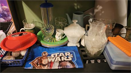 Air pump ,frying pan, craftsman hand vac, star wars bag misc