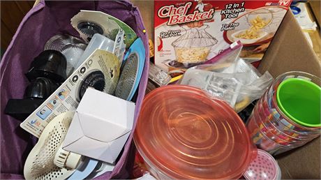 Light bulbs, baskets, pizza stones, cutting board, misc (not shelves)