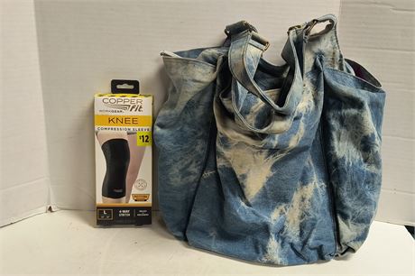 Copper Fit Knee Compression Sleeve & Denim Purse