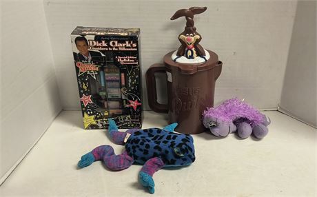 Nestle Quik Bunny Rabbit Drink Pitcher & Dick Clark's Ornament & Stuffed Toys