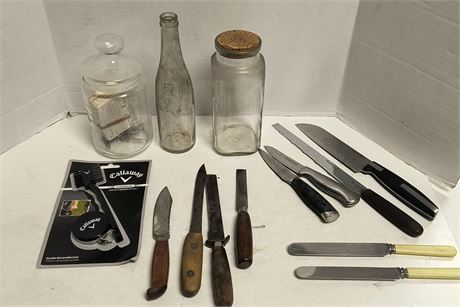 Vintage Knives & Vintage Glass Jars & Callaway Club Brush & More