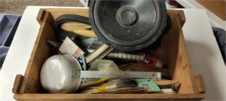Wood Crate Full Of Miscellaneous Items