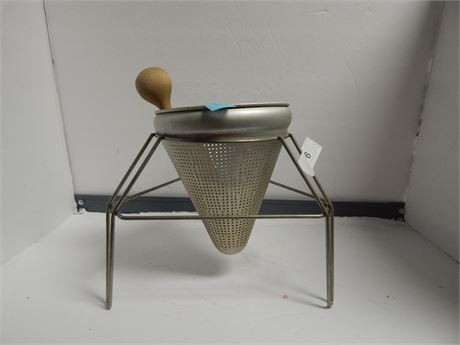 Vintage Aluminum Strainer Sieve With Stand And Pestal