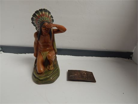 Indian Statue & Indian Belt Buckle