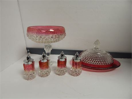 Vintage Indiana Glass Diamond Point Ruby Glassware