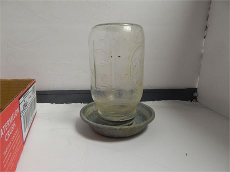 Vintage Chicken Waterer With Mason Jar
